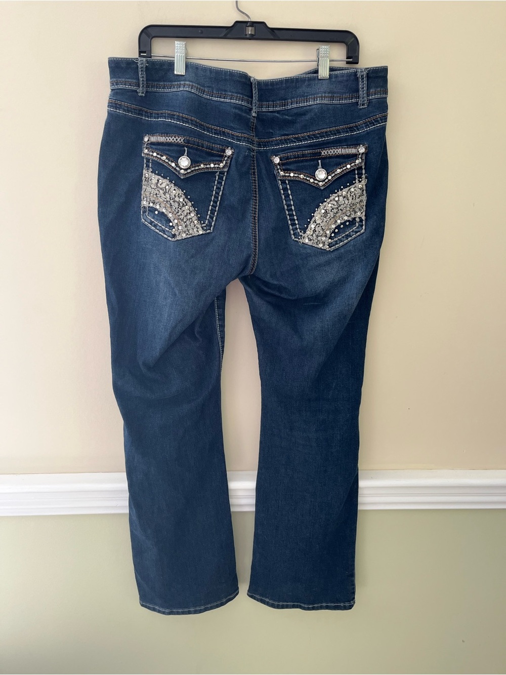 ARIZONA Blue Bootcut High Rise Rhinestone Stud Detail Denim Jeans 16 - Picture 7 of 9